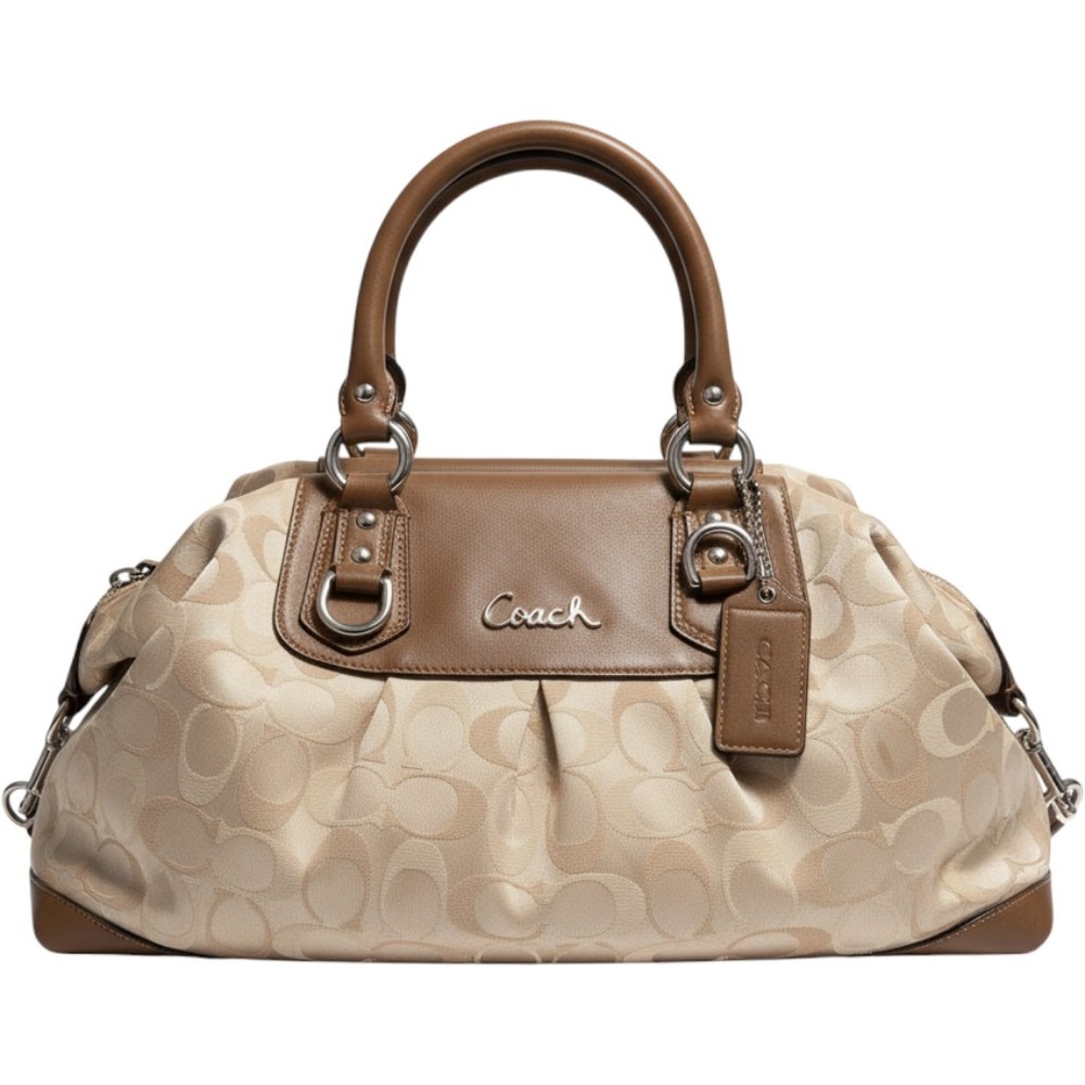 Coach Ashley Signature Sateen Satchel Khaki Bronze Metallic F15443 Bag classic